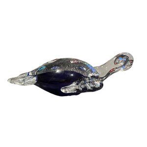 Sea Turtle Paperweight Cobalt Blue‎ Glass With Multi Colored Designs Unmarked